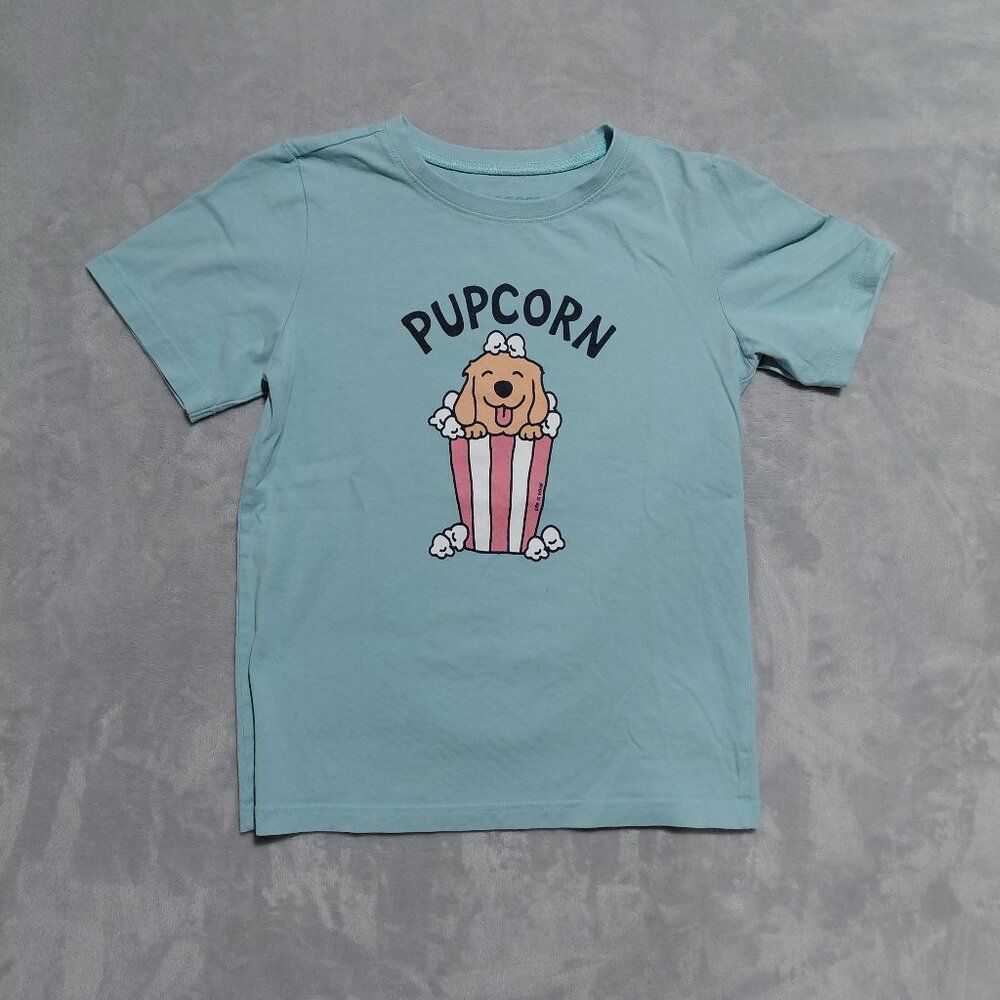 Life is Good Kids Crusher Pupcorn 100% Cotton Tee Short Sleeve Blue Sz XL